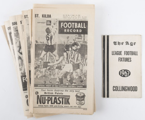 The Football Record: 1967 editions for the Home-and-Away Rounds, with 15 featuring St.Kilda: 1, 2, 3, 4, 5, 6, 7, 8, 9 (2 diff.), 10, 12 2 diff.), 13, 14, 16 and 17. Also, the Night Premiership Football Record (South Melbourne v Footscray) and The Age Football fixture. (Total: 18). St. Kilda finished the Home-and-Away Season in Fifth position on the ladder, with 11 wins, and 7 losses.