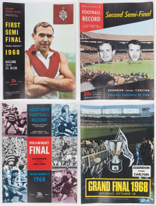 The Football Record: Special editions for the 1968 1st Semi-Final (Geelong v St.Kilda); the 2nd Semi-Final (Essendon v Carlton); the Prelim. Final (Geelong v Essendon) and the Grand Final (Carlton v Essendon). (Total: 4). Despite their losses to Essendon during the season - Carlton 1.11 (17) v Essendon 7.8. (50) in Round 3 and Carlton 6.13 (49) v Essendon 7.13 (55) in Round 14, Carlton 7.14 (56 defeated Essendon 8.5 (53) in the Grand Final in front of 116,828 fans.