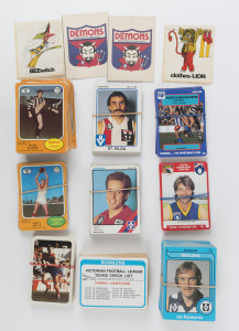 BALANCE OF1970s-80s TRADE CARD CONSIGNMENT: including Scanlens part sets with duplicates 1973 Series A (16), Series B (75), 1980 (95), 1981 (15), 1984 (25, Melbourne or Fitzroy players only), plus oddments from other years including check list cards & sti