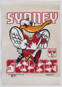 SYDNEY SWANS: 1993 cloth Weg Poster, slightly crumpled, pinholes in corners, good condition overall.