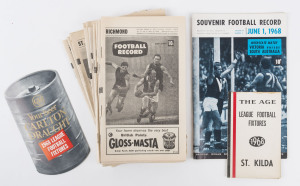 The Football Record: 1968 editions for 13 of the Home-and-Away Rounds, six featuring Richmond and 6 Melbourne. Also, The Age Football Fixture for St.Kilda., the Carlton Draught Fixture card and the special Football Record for the Interstate Match (Victoria v South Australia) on June 1st. (Total: 16 items). Carlton finished the season in second position on the ladder, with 15 wins and 5 losses.