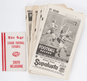 The Football Record: 1965 editions for the Home-and-Away Rounds, with 13 featuring St.Kilda: 1, 2, 3, 5, 7 (2 diff.), 8 (2 diff.), 9 (2 diff.), 10, 11, 12, 14, 15, 16 and 17. Also, the Night Series Football Record (Hawthorn v North Melbourne) and the Nigh