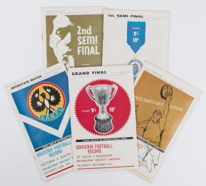 The Football Record: Special editions for the 1965 1st Semi-Final (Geelong v Essendon); the 2nd Semi-Final (Collingwood v St.Kilda); the Prelim. Final (Collingwood v Essendon) and the Grand Final (Essendon v St.Kilda). Also the Football Record for the Victoria v South Australia Interstate Match on June 19th. (Total: 5). Essendon 14.21 (105) won the Grand Final over St.Kilda 9.16 (70) in front of 104,846 fans. St.Kilda centreman, Ian Stewart won the Brownlow Medal and his team appeared
