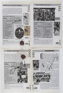 GRAND FINALS: Collection of signed images or pieces by players who have competed in Grand Finals, sorted into folders by club. Noted are 1933 (Laurie Nash & Bob Pratt on piece), 1937 (Jim Wills & Tom Arkley both on piece), 1946 (Dick Reynolds), 1964 (Ron Barassi on piece), 1966 Alan Jeans on magazine cut-out, 1969 (Kevin Bartlett & Tommy Hafey on magazine cut-outs), also noted Alex Jesaulenko (on piece); also some supporting material including club badges, football cards,