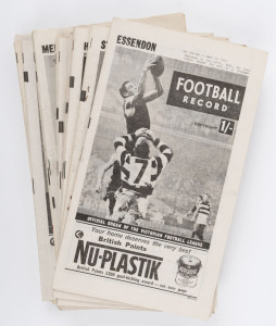 The Football Record: 1964 editions for the Home-and-Away Rounds, with 18 featuring St.Kilda: 1, 2, 3, 4, 5, 6, 7 (2 diff.), 8, 9 (2 diff.), 10, 11, 12, 13, 14, 15, 16, 17 and 18. Also, the Night Premiership Football Records for Richmond v St.Kilda and St.Kilda v Carlton. (Total: 22 items).