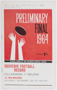 The Football Record: Special editions for the 19641st Semi-Final (Geelong v Essendon); the 2nd Semi-Final (Collingwood v Melbourne); the Prelim. Final (Collingwood v Geelong) and the Grand Final (Melbourne v Collingwood). Also the Football Record for the - 3