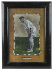 DON BRADMAN: signed painted copy of the famous 1928 Sydney Riley portrait photograph of "The Don" on making his Test Match debut; artist unknown, framed & glazed, overall 34x46cm.