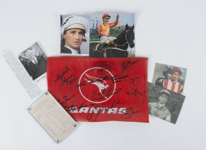 COLLECTION OF MEMORABILIA: with Phar Lap related items including newspaper cut-out his first winning race result (April 27,1929 at Rosehill) with signature of winning jockey Jack Baker on piece affixed to reverse; also Geroge Moore's signature on photograph, Colin Hayes OBE signed photo, "Miracle" Mal Johnston signed photo of him aboard Kingston Town, Bart Cummings signed & framed image, Jim Cassidy signatures on signed tribute cut-out and on a 2011 racing programme,