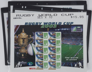 2003 Rugby World Cup Australia Post Special Event Sheets: The 50c sheet (5), the $1.10 sheet (2) and the $1.65 sheet (2). (Total: 9 complete sheets). Issue Price: approx. $180.