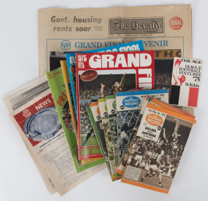 The Football Record: 1975 editions for 17 of the Home-and-Away Rounds, together with the Special Editions for the Elimination Final (Richmond v Collingwood), the Second Semi-Final (Hawthorn v North Melbourne), the Preliminary Final (North Melbourne v Richmond) and the Grand Final (Hawthorn v North Melbourne). Also, The Herald Grand Final supplement and other items. (Total: 26 items).