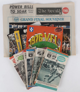 The Football Record: 1976 editions for 18 of the Home-and-Away Rounds, together with the Special Editions for the Qualifying Final (Hawthorn v North Melbourne), the First Semi-Final (Geelong v North Melbourne), the Preliminary Final (North Melbourne v Carlton) and the Grand Final (Hawthorn v North Melbourne). Also, The Herald Grand Final supplement and other items. (Total: 28 items).