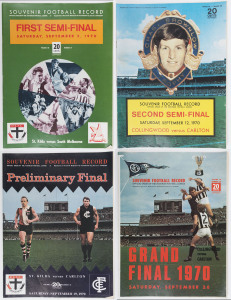 The Football Record: Special editions for the 1970 1st Semi-Final (St.Kilda v South Melbourne); the 2nd Semi-Final (Carlton v Collingwood); the Preliminary Final (St.Kilda v Carlton) and the Grand Final (Carlton v Collingwood). (Total: 4). The 1970 Grand Final between is considered to be one of the most memorable in VFL/AFL history. Collingwood had a big lead over Carlton during most of the game, however Carlton managed to come back and win the Grand Final by 10 points; 17.9 (111) to 14.17 (10