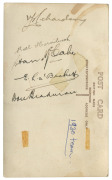 1930 AUSTRALIAN TEAM POSTCARDS: An official team photo PC by T.Bolland, St. Leonards, signed in ink on reverse byVictor Richardson, Hornibrook, A'Beckett, McCabe and Bradman. Also, a particularly scarce advertising postcard titled "THE AUSTRALIAN CRICKET - 2