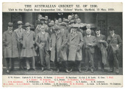 1930 AUSTRALIAN TEAM POSTCARDS: An official team photo PC by T.Bolland, St. Leonards, signed in ink on reverse byVictor Richardson, Hornibrook, A'Beckett, McCabe and Bradman. Also, a particularly scarce advertising postcard titled "THE AUSTRALIAN CRICKET - 3