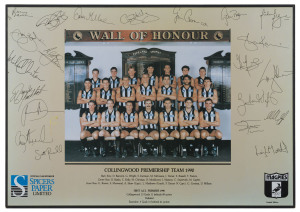 COLLINGWOOD PREMIERSHIP TEAM 1990: limited edition poster with printed signatures of all team members, laminated & mounted, overall 60x43cm.