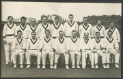 1956 Australian team, official team photograph, with title 'Australia Team on Tour 1956, United Kingdom, India & Pakistan', and players names printed on mount, overall 39.5 X 50.5cm. Also, an official team sheet, fully signed (including by A.E. James) and - 3