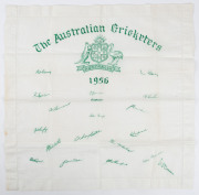 AUSTRALIA: An official "Australian Team on Tour, 1956" team sheet, fully signed by all 17 cricketers in the touring party, including Ian Johnson (Capt.), Keith Miller (V.C.), Archer, Benaud, Craig and McDonald. (small rear coffee stain); also an official - 4