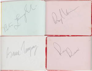 RICHMOND: autograph book with mid 1980s player signatures including Brian Taylor, Graham Teasdale, Michael Roach, Jim Jess & Dale Weightman, also noted Ron Richards (Collingwood); also 2003 "Eat 'Em Alive" Richmond football with facsimile player signatures. (2 items).