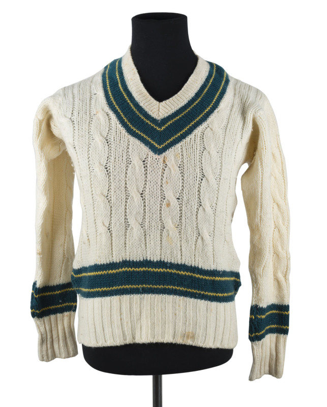 AUSTRALIA 1961: The Australian team long-sleeved jumper issued to BRIAN BOOTH, with his name ("BOOTH B.") in ink on the manufacturers label; match worn. Offered together with an official postcard of the team and an official team sheet signed by Booth and