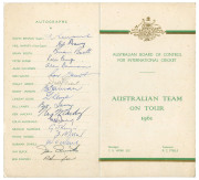 AUSTRALIA IN ENGLAND 1961: Official team photograph titled "23rd AUSTRALIAN TOURING TEAM, 1961" depicting the whole playing squad and officials (including A.E. James) laid down on backing card with the names printed below; overall 35.5 x 45.5cm. Together - 2