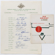 AUSTRALIA IN ENGLAND 1964: Official team photograph (by Leabon H. Stabb, Hobart) laid down on mount board with all the team and officials' original autographs at top and bottom; 21 signatures (with a few at top affected by dampness); also, an official tea - 2