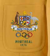 Official Olympic Team blazer; made by Fletcher Jones, in yellow wool with the Australian Coat of Arms and the Olympic rings embroidered on the pocket with "MONTREAL 1976" below. Dated 24.5.76 on the manufacturers' label and named for D. HILLAN. Also, 2 as - 2