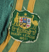 The 1933-34 KANGAROO TOUR OF GREAT BRITAIN: A1933 badged Rugby League Jersey (number removed) believed to have been worn by JIM GIBBS [1909 - 1996]; accompanied by a Christmas greeting card (signed Jim Gibbs) with panoramic photograph of the sixth Austral - 3