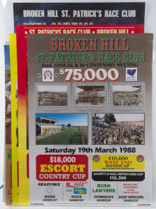 BROKEN HILL RACING CLUB. Racing Club posters, many very attractively illustrated, comprising examples for meetings held in 1978, 1980, 1982, 1985, 1986, 1987, 1988, 1989, 1991, 1994, 1995, 1986, 1997, 1999, 2000, 2001, 2004, 2005, 2006, 2008 & 2013, all appear to be 42x59cm. (21)