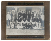 1908 MONTY NOBLE'S BENEFIT MATCH, AUSTRALIAN XI v REST OF AUSTRALIA, a rare large-format photograph showing both teams, with title "M.A.Noble's Benefit Match, Australian XI v Rest of Australia, March 1908", and players names to mount in gold block letteri