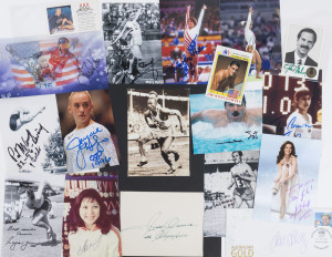 Olympics Autographs: Signed photographs and a first day cover; noted JESSE OWENS, Ian Thorpe, Marjorie Jackson, Alain Minoun, Mark Spitz, Mary-Lou Retton, Nadia Comenechi and Mary Rand. VG condition. (17)