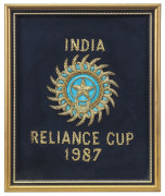 A collection of individually mounted and framed cricket blazer pocket patches including Hong Kong 1963-71, Canada, Malaysia, United States of America Cricket Association, Sri Lanka Cricket, Singapore Cricket Association, Perak Cricket Association, New Zea