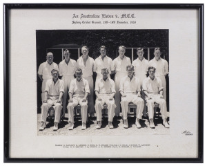 1950 official team photograph by Melba Studios, Sydney with the title 'An Australian Eleven v. M.C.C. Sydney Cricket Ground, 15th - 19th December 1950', and with the Australian players names printed on the mount below. The team included Athur Morris (Capt