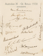 1938 AUSTRALIAN TOUR TO THE UNITED KINGDOM attractively presented display incorporating a fully signed team sheet (with 16 autographs) and the team photo as published by the "News Chronicle" and "The Star". Beautifully hand-annotated in black and gold on - 2