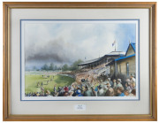 CROMPTON, Paul, watercolours, all signed at lower right,circa 34.5 x 53cm framed and glazed individually CARLTON: Princes Park, circa 1932, COLLINGWOOD: Victoria Park, circa 1903, ESSENDON: Windy Hill, circa 1950 - Essendon Champion John Coleman against G - 2