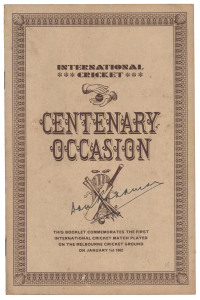 1962 "International Cricket Centenary Occasion" booklet published by The Shell Oil Company to celebrate the centenary of the first visit by an All England cricket team to Australia. A replay of the first International Cricket Match was played at the M.C.G
