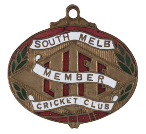 South Melbourne Cricket Club, Life Member badge No.212, made by J.W.Purvis.