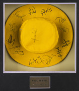 1999 AUSTRALIAN WORLD CUP TEAM: Paul Reiffel's Australian Fielding Hat, from the 1999 World Cup, with embroidered Australian Coat-of-Arms & player number "108" (Paul Reiffel's ODI number), signed by the Australian team, 14 signatures including Steve Waugh