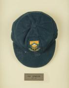 PAT SYMCOX'S SOUTH AFRICA "BAGGY GREEN" TEST CAP, green wool, embroidered Protea & "S.A.CRICKET" on front, Albion label inside endorsed "PS". [Symcox, a tall off-spinner, played 20 Tests 1993-99]. Ex South African cricket writer Brian Bassano, with letter