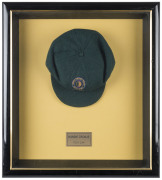 HANSIE CRONJE'S MATCH WORN SOUTH AFRICAN TEST TEAM CAP 1993/94, with U.C.B. South Africa ball and wicket logo on front and "Sacop Brand" label signed in ink "HANSIE CRONJE". Attractively framed.&nbsp;&nbsp; - 2