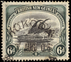 1901-5 (SG.14) Thick paper, wmk vertical 6d black & myrtle-green, FU with large part KOKODA AUG 06 cds.