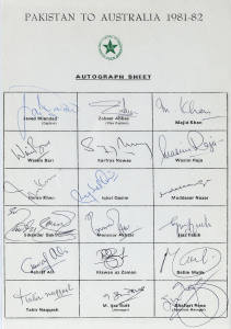 1981-1990 A collection of four (4) framed team sheets, comprising: 1981-82 Pakistan to Australia (with 18 signatures), 1982 English Team v Western Australia (with 12 signatures), 1990 Indian Team to England (with 19 signatures) and 1993-94 New Zealand Team to Australia (with 17 signatures).