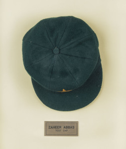 ZAHEER ABBAS' PAKISTAN TEST CAP, green wool with the five-armed star logo of the Pakistan Cricket Board embroidered to front. Made by Naeem Cap Industry, with "Z" in pen on the label and "ZAHEER" in pen on the plastic lining. Very fine condition and attra