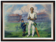 Graeme PAYNE [born 1956, lives and works in Grafton, N.S.W.] Sir Donald Bradman - Inspiration to a Nation" original acrylic on canvas, signed "Payne" lower right 104 x 143cm (framed: 125 x 166cm). - 2