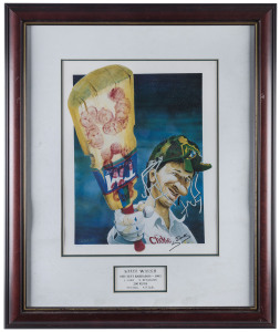 STEVE WAUGH, 4th Test Barbados, 1995, 200 runs, Limited edition No: 166/200, signed by S. Waugh; framed & glazed, 71 x 59cm.