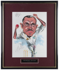 COURTNEY WALSH and STEVE WAUGH, autographed original caricatures by David Green; individually framed & glazed, each overall 58 x 47cm. (2).