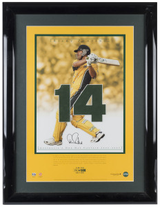 RICKY PONTING No.14 framed display celebrating Ponting's appointment for 2002-2003 as Australia's One Day team captain, wearing the number "14". No.140/500 signed by Ponting, with a signed Certificate of Authenticity & Limitation; framed & glazed, overall 76.5 x 57cm.