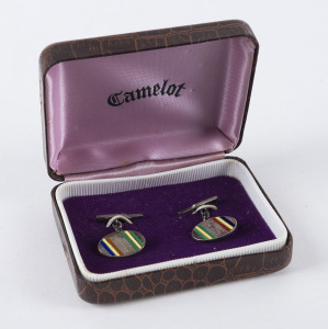 MERV WAITE'S 1938 Australian Team cufflinks; sterling silver and enamel. (2).Accompanied by a letter of provenance fromthe daughter of Ian Ray Curnow, former General Manager of the Glenelg Football Club, to whom Waite presented them.