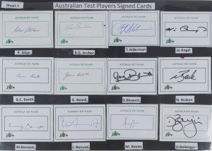 AUSTRALIAN TEST CRICKETERS: 1940s-2000s playing era signed 'Test Player' cards (150), noting Allan Border, Greg Chappell, Alan Davidson, Merv Hughes, Mark & Steve Waugh, Rod Marsh, Brett Lee, Jeff Thompson & Justin Langer