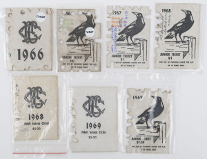 Collingwood: 1966, 1968 & 1969 Member's Season Tickets, each with Fixture List & hole punched for each game attended. Also, School or Junior Tickets for 1966, 1967, 1968 & 1969. (7 items).