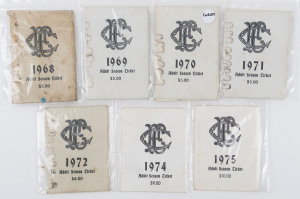 Collingwood: 1968, 1969, 1970, 1971, 1972, 1974 & 1975 Member's Season Tickets, each with Fixture List & hole punched for each game attended. (7 items).